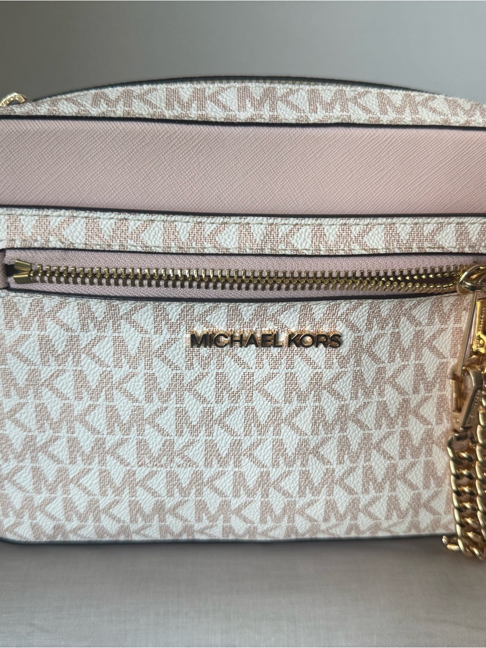 Micheal Kors MK SIgnature Crossbody bag | Vanilla / Blush Pink | Gold Hardware